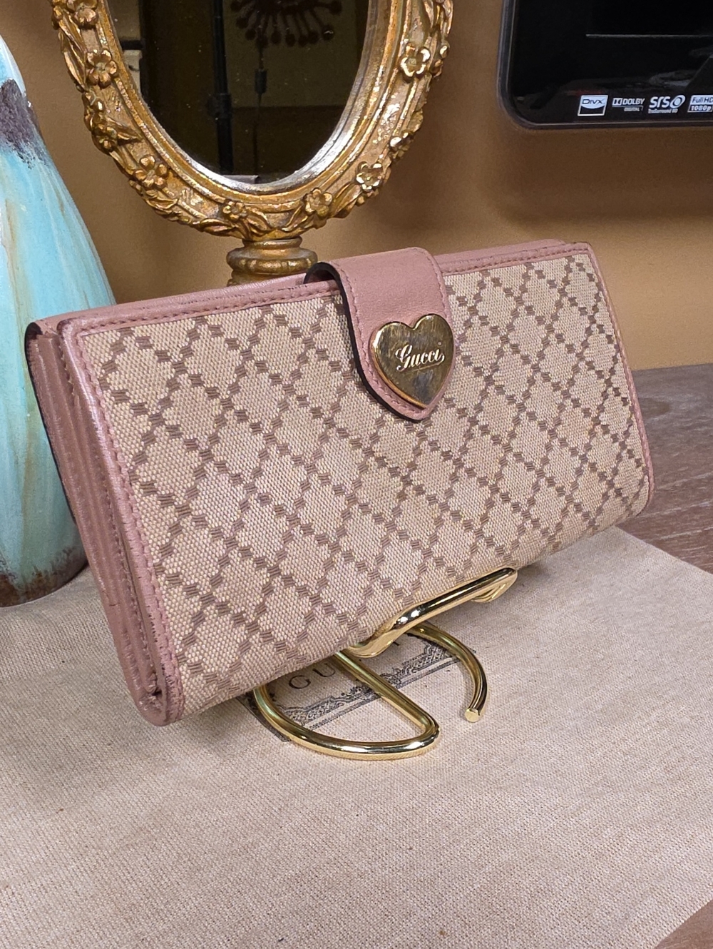 Authentic Gucci "Lovely Heart" Diamante Canvas Continental Wallet Vintage EUC - Picture 3 of 13